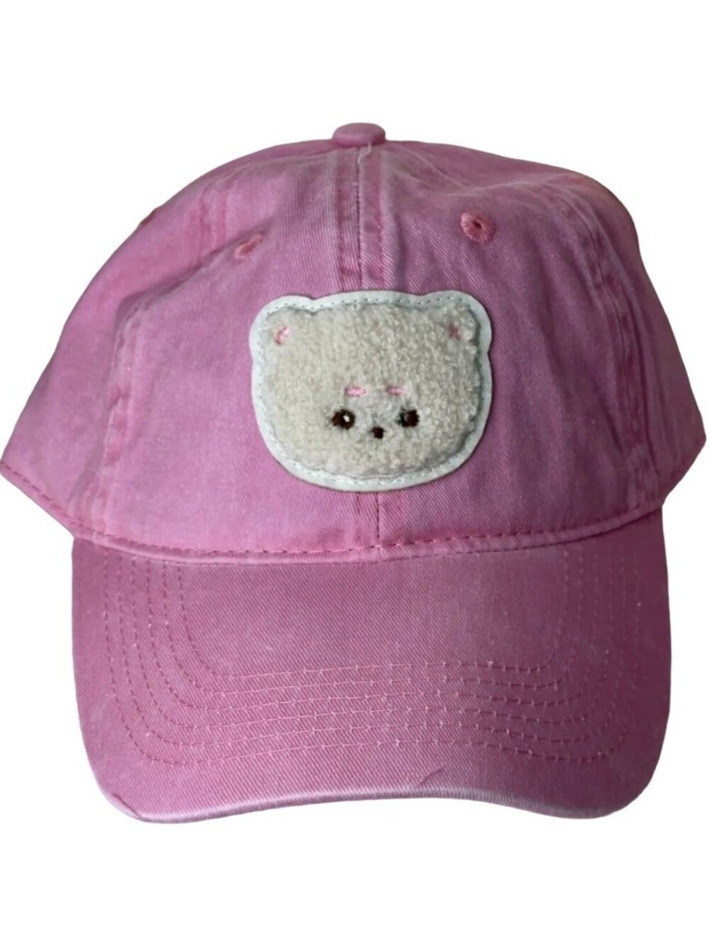 DeliVUry Jessica Vu Shy Bear Baseball Hat Distressed Denim Pink Cap Adjustable